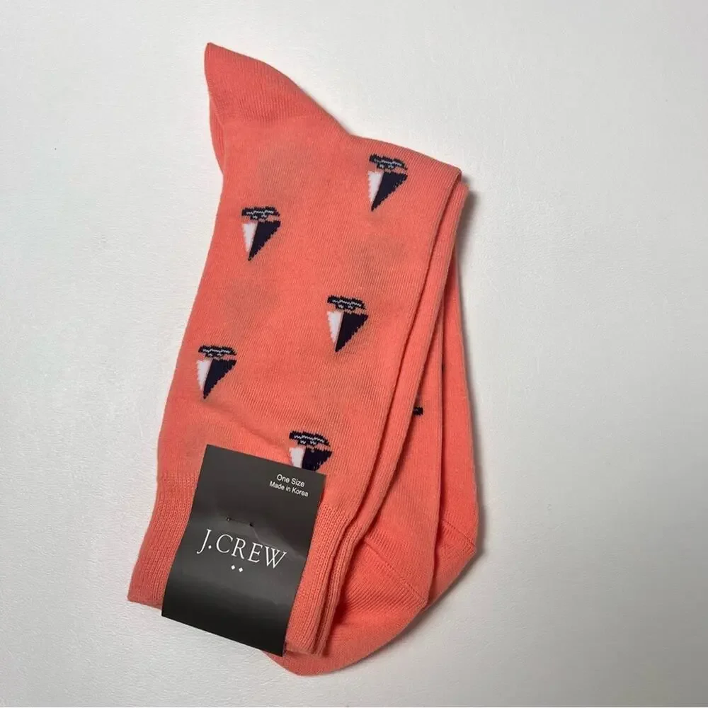 J.Crew Men's Nautical Sailboat Orange Printed Graphic Preppy Socks NWT